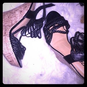 Espadrille Wedges Black Strappy Sandals Size 7